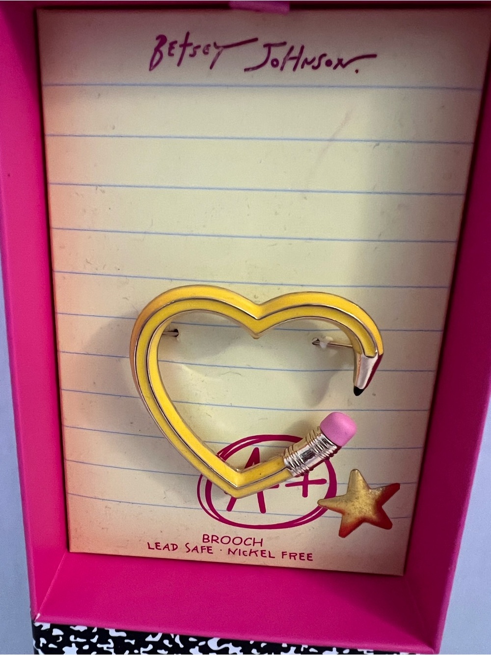 Betsey Johnson Yellow Heart Pencil Pin with Pink Eraser - Picture 6 of 16